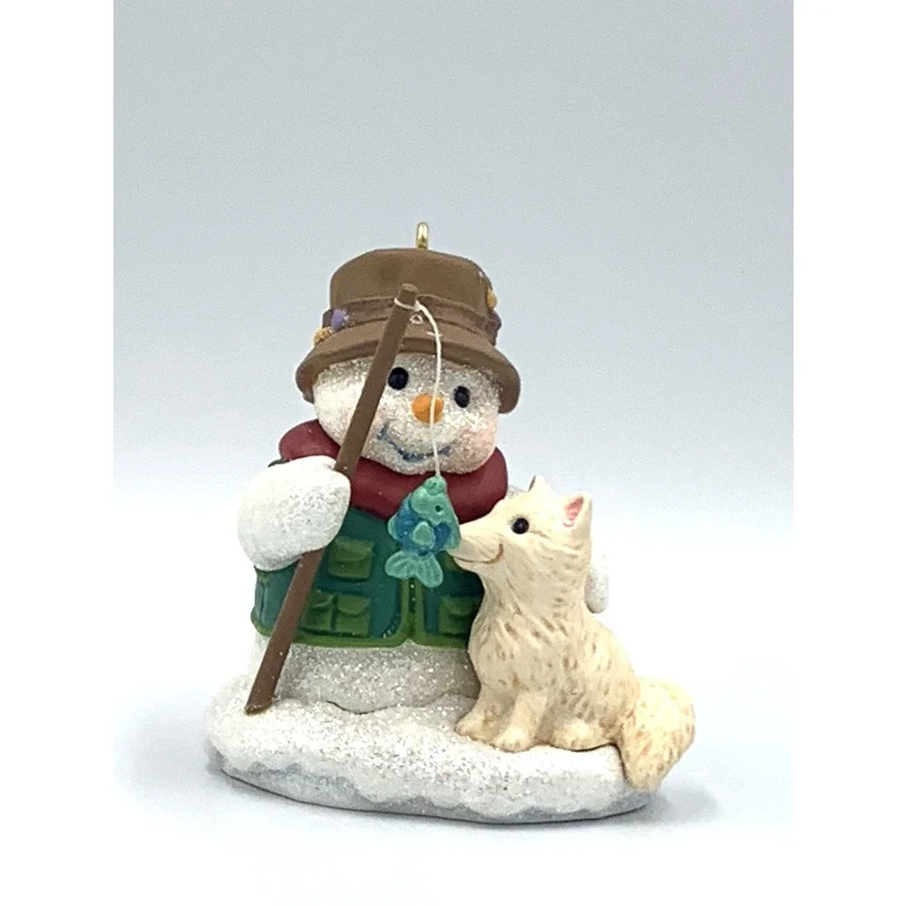 2008 Snow Buddies Hallmark Keepsake Ornament Fishing Snowman with  White Fox #11